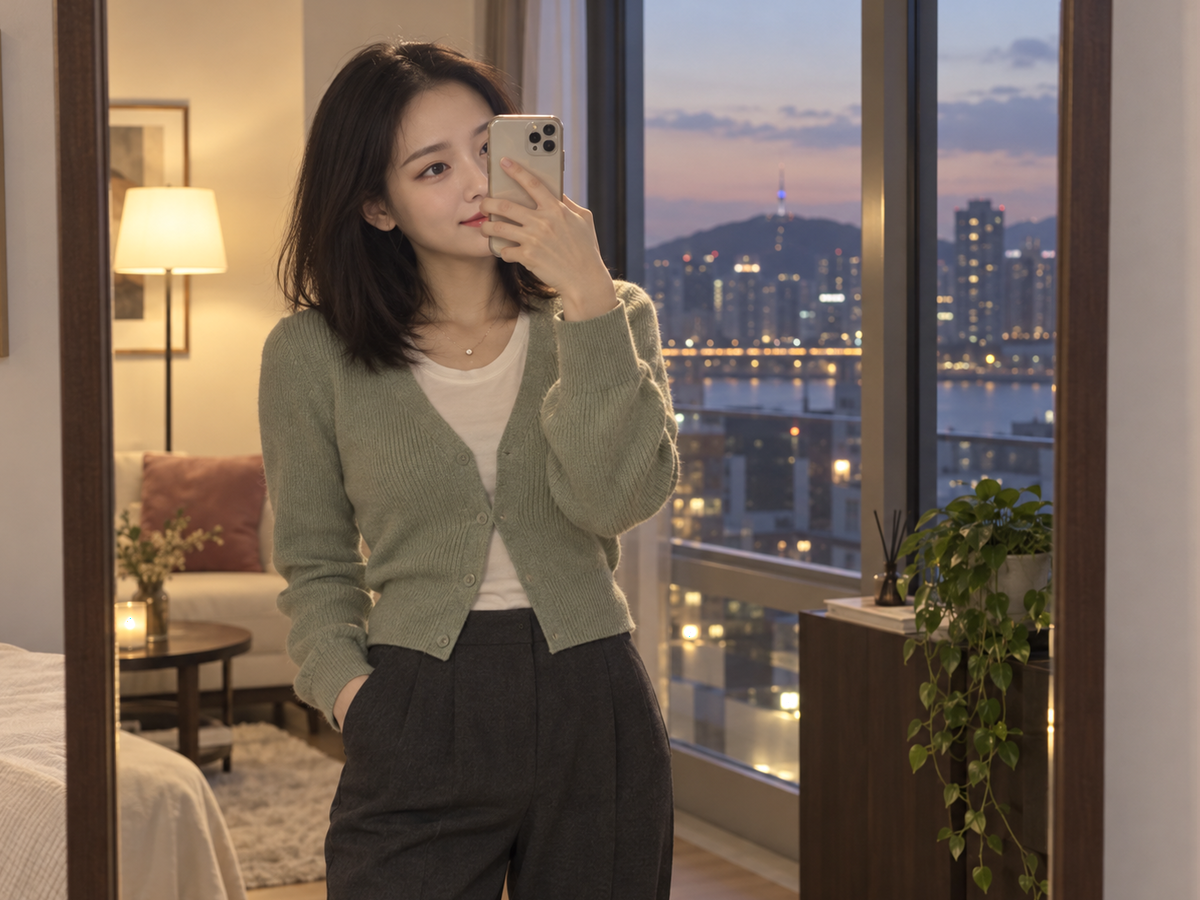 서울특별시 강동구 이동과 방문 일정을 안내하는 젊은 성인 한국 여성 관리사